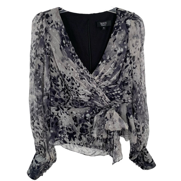 Tadashi Shoji Tops - Tadashi Shoji Silk Metallic Animal Print Gray Formal Blouse 6